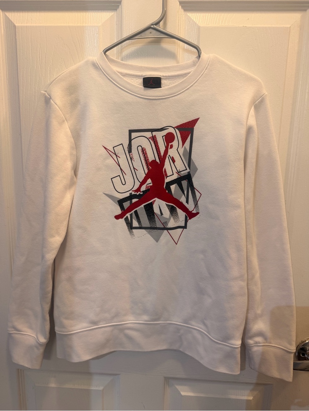 Jordan White Crewneck with Red and Black Jumpman Graphic